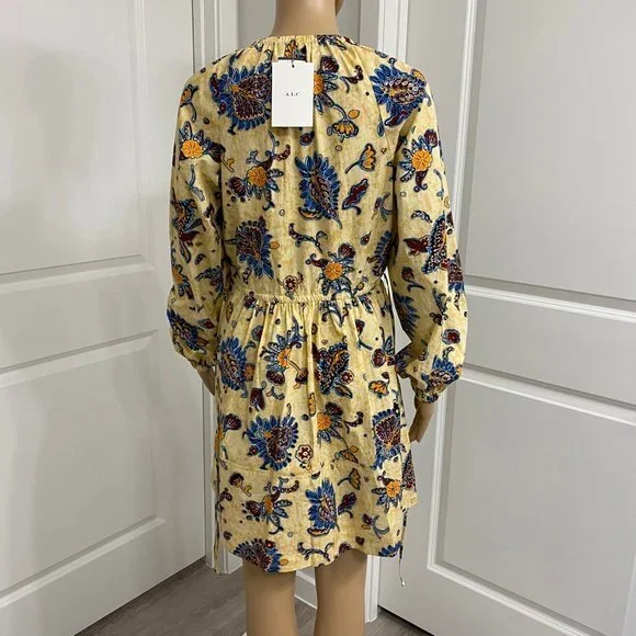 A.L.C Myra Women's Floral Long Sleeve V-Neck Mini Dress. Apricot. Size 4. Cute - Picture 12 of 15